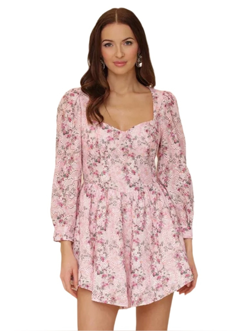 Avec Les Filles $149 Floral Puff-Sleeve Mini Dress NEW 14